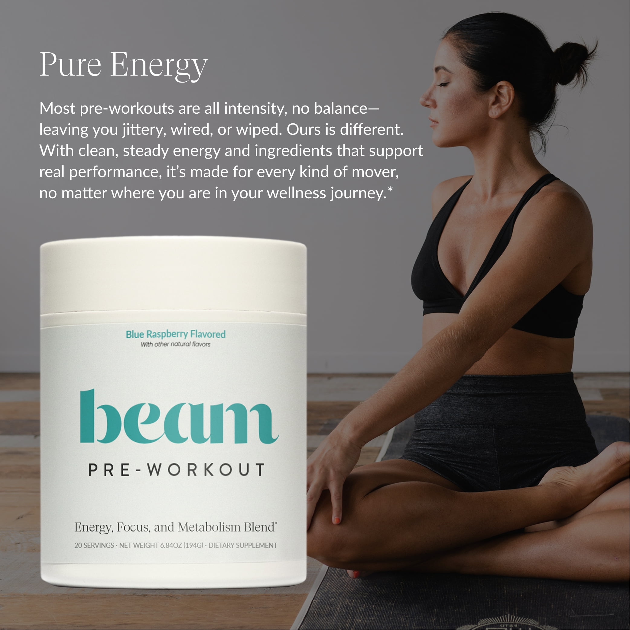 Beam Preworkout Powder I Daily Pre Workout for Men & Women I Keto Friendly Endurance Supplement with Electrolytes & L-Theanine I Natural Caffeine I Blue Raspberry I 20 Servings