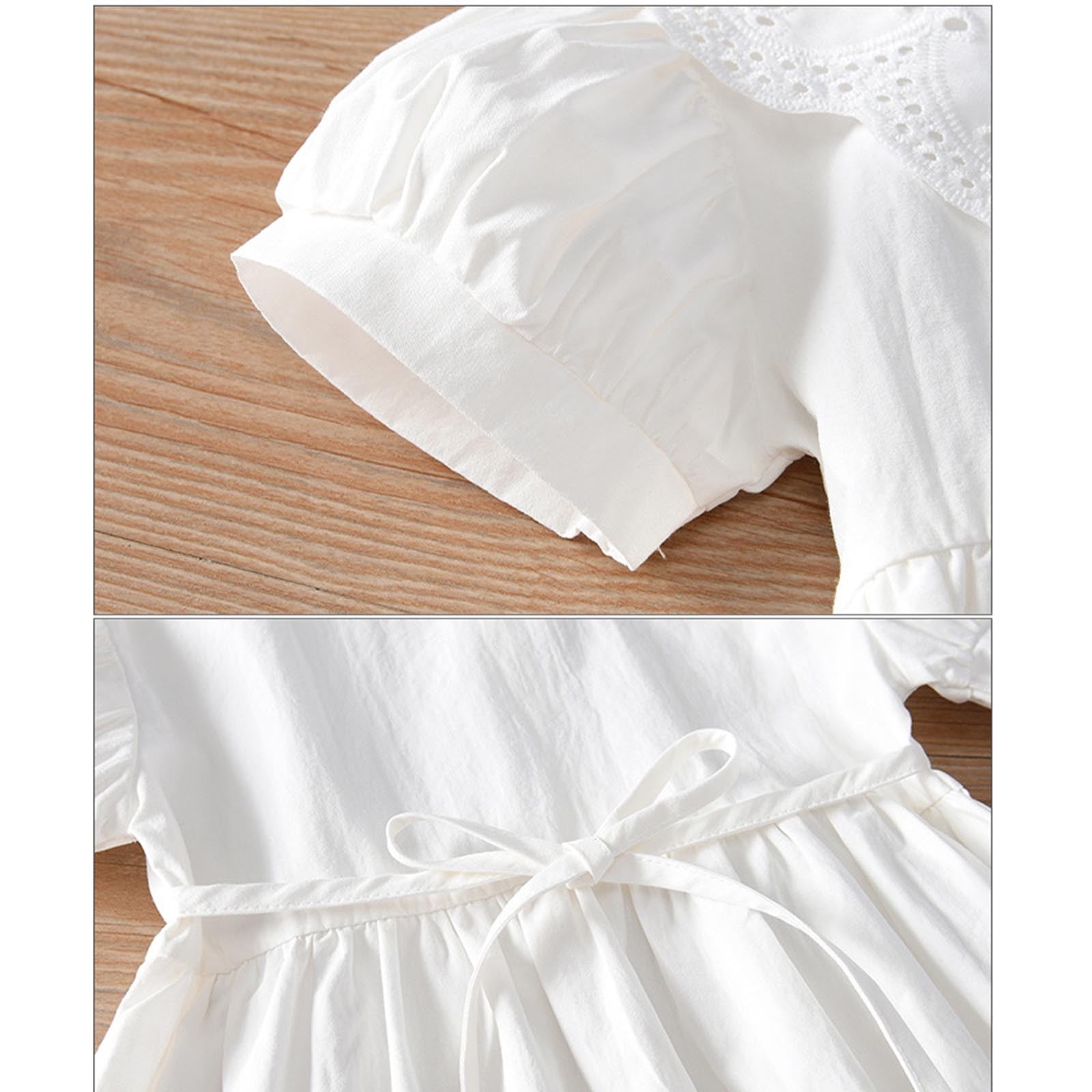 CHEEREAM Toddler Girls Casual Dress Puff Sleeve A-Line Swing Flared Party Birthday Dresses with Peter Pan Collar for 2-14 Years White 9 Years