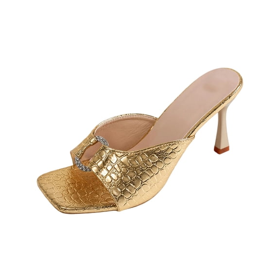 UTTOASFAY Women's High Heel Slippers,Open Toe Strap Sandals,Solid Color Slip-On Dress Shoes,Plus Size Summer Casual Party Footwear