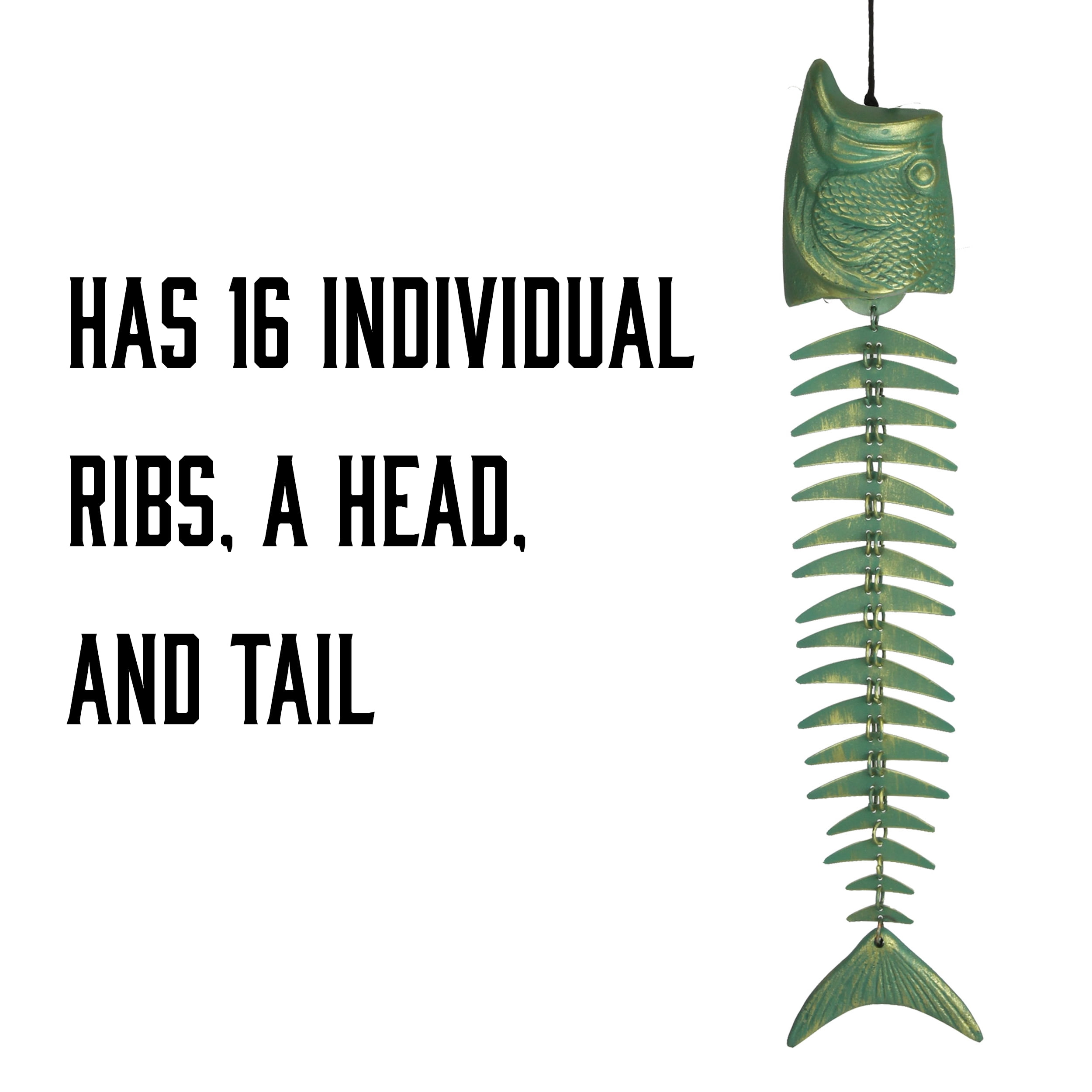 Rivers Edge Products Rivers Edge Products 14" Brass Wind Chime for Outside - Weather-Resistant Soothing Metal Wind Bell - Rustic Fish Skeleton Outdoor Decor for Patio, Garden, Porch, Cabin - Fish