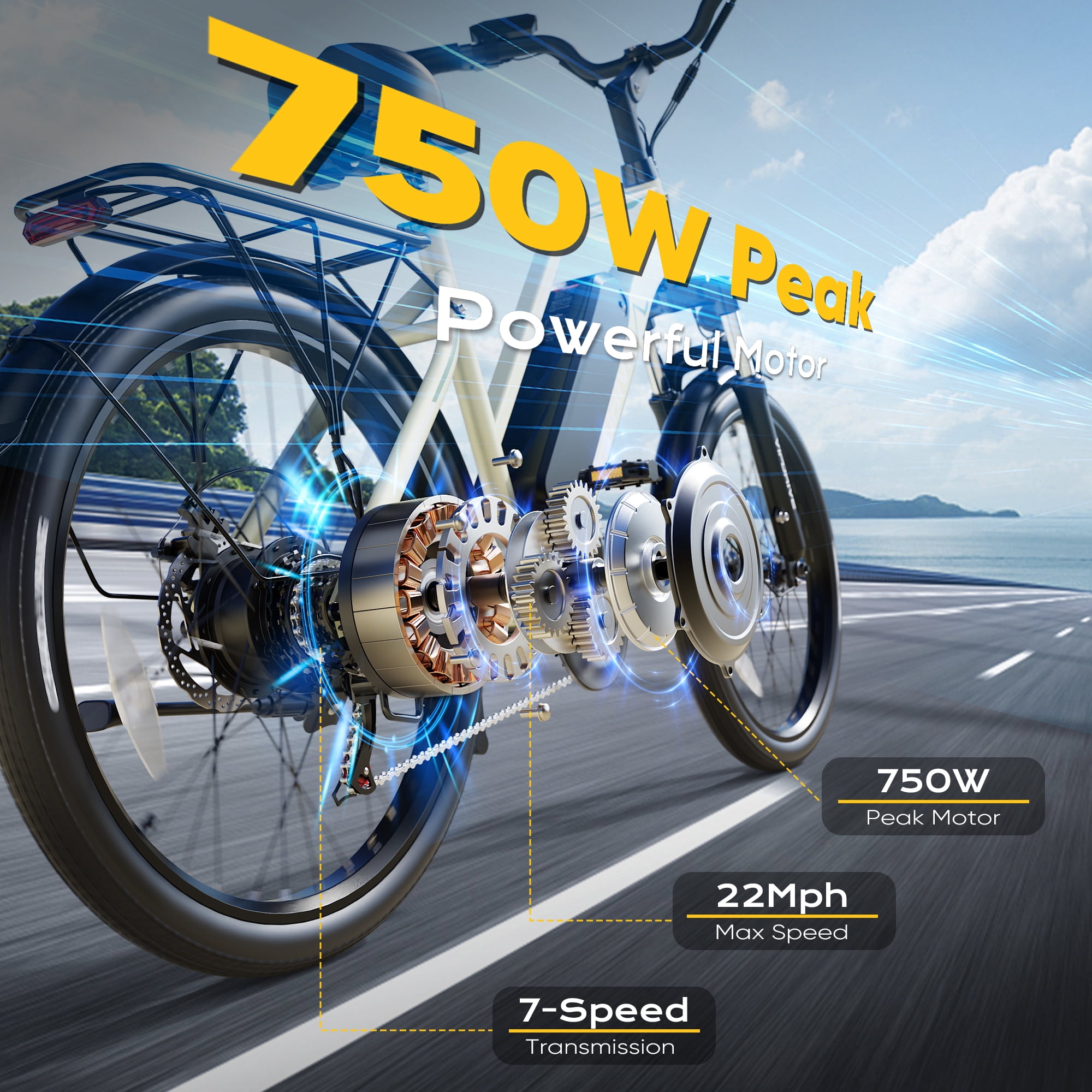 VIPDRIVE Electric Bike - 24'' Adult E Bike, Peak 750W 20MPH City Cruiser E-Bike with 48V7.8AH Removable Battery with Fork Suspension and Dual Disc Brakes（UL2849)