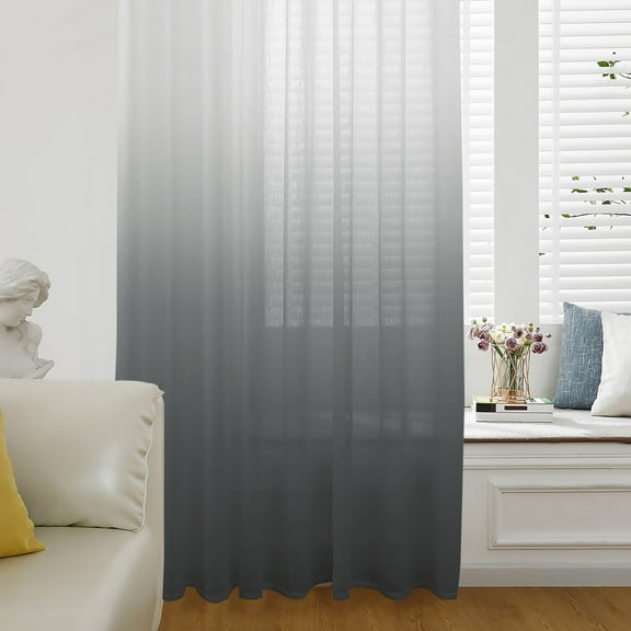 Grey Ombre Semi Sheer Curtains Drapes for Living Room, Bedroom, French Doors Window 54 Inches Long, Gray White Gradient Modern Abstract Art Rod Pocket Chiffon Curtain Drapery Voile Draperies Panel