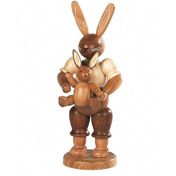 Easter bunny, male, father with little child, height 11 cm / 4 inch, original Erzgebirge by Müller Seiffen
