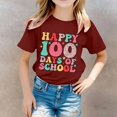 thumbnail image 2 of 100 Days Of School Shirt Girls Round Neck Short Sleeve Cartoon Print Trendy Tee Tops Kids Summer Clothing 10-11 Years, 2 of 4