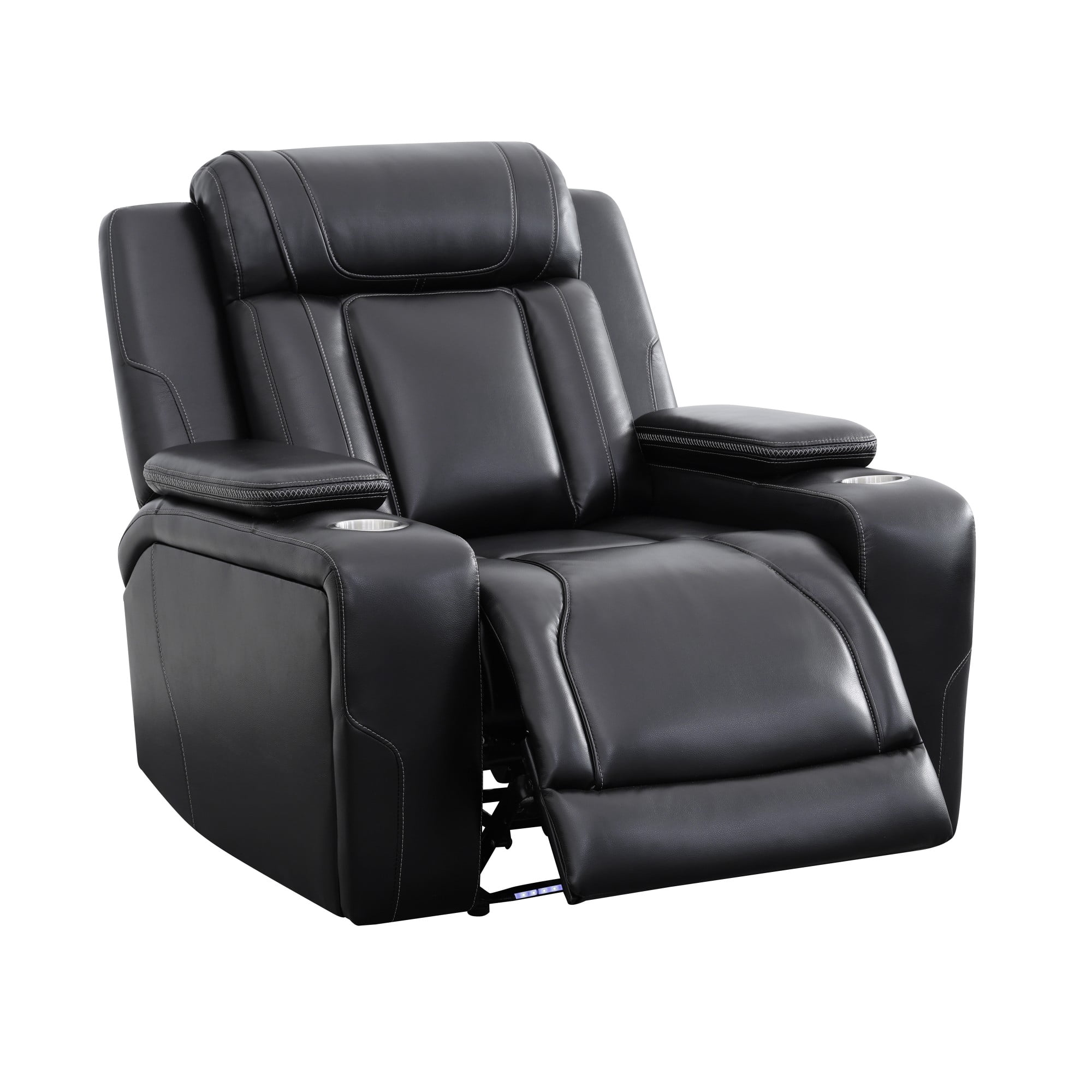 Gewnee Power Recliner Chair, Adjustable Reclining Lounge Chair with USB Ports, LED Lights & Cup Holders, Air Leather Upholstered Single Sofa Recliner for Living Room, Office, Black