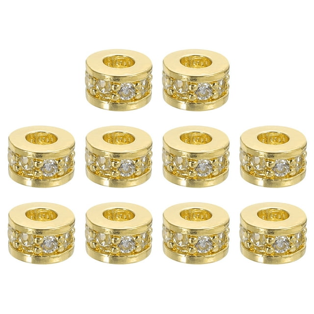 Unique Bargains Perles Intercalaires Rondes, 10 Pcs 6mm - Perles Intercalaires Rondes en Zircon pour Fabrication de Bijoux (Blanc - Or)