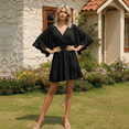thumbnail image 6 of MLDRA Dresses for Women V Neck Casual Summer Dresses Loose High Waist Ruffle Pleated Cute Mini Short Dress Black, 6 of 6