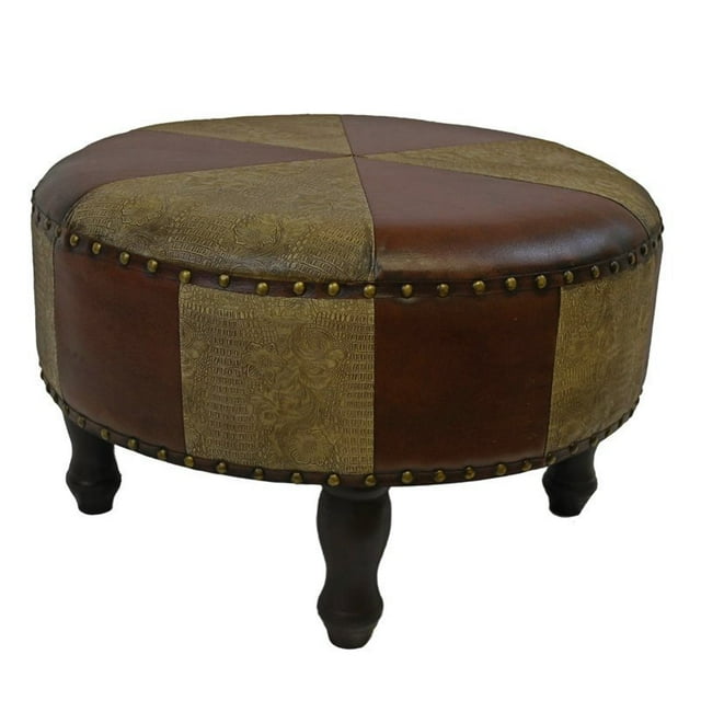 International Caravan Carmel Faux Leather Ottoman Stool in Mix Pattern