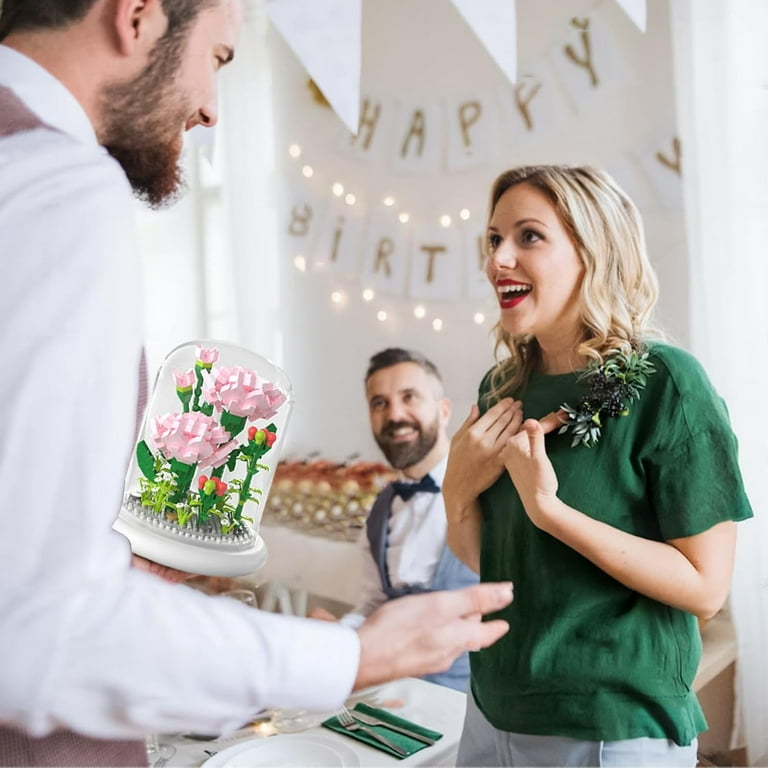 GZBrick Carnation Flower Bouquet Building Set Dust Cover Home