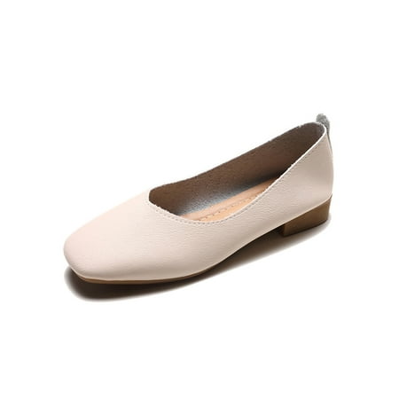 

Eloshman Ladies Flats Comfort Loafers Slip On Casual Shoes Driving Flat Square Toe Moccasins Lightweight Boat Shoe Beige 7.5