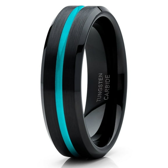 Turquoise Wedding Band Black Tungsten Ring Men & Women 6mm Turquoise Tungsten Ring Comfort Fit Ring