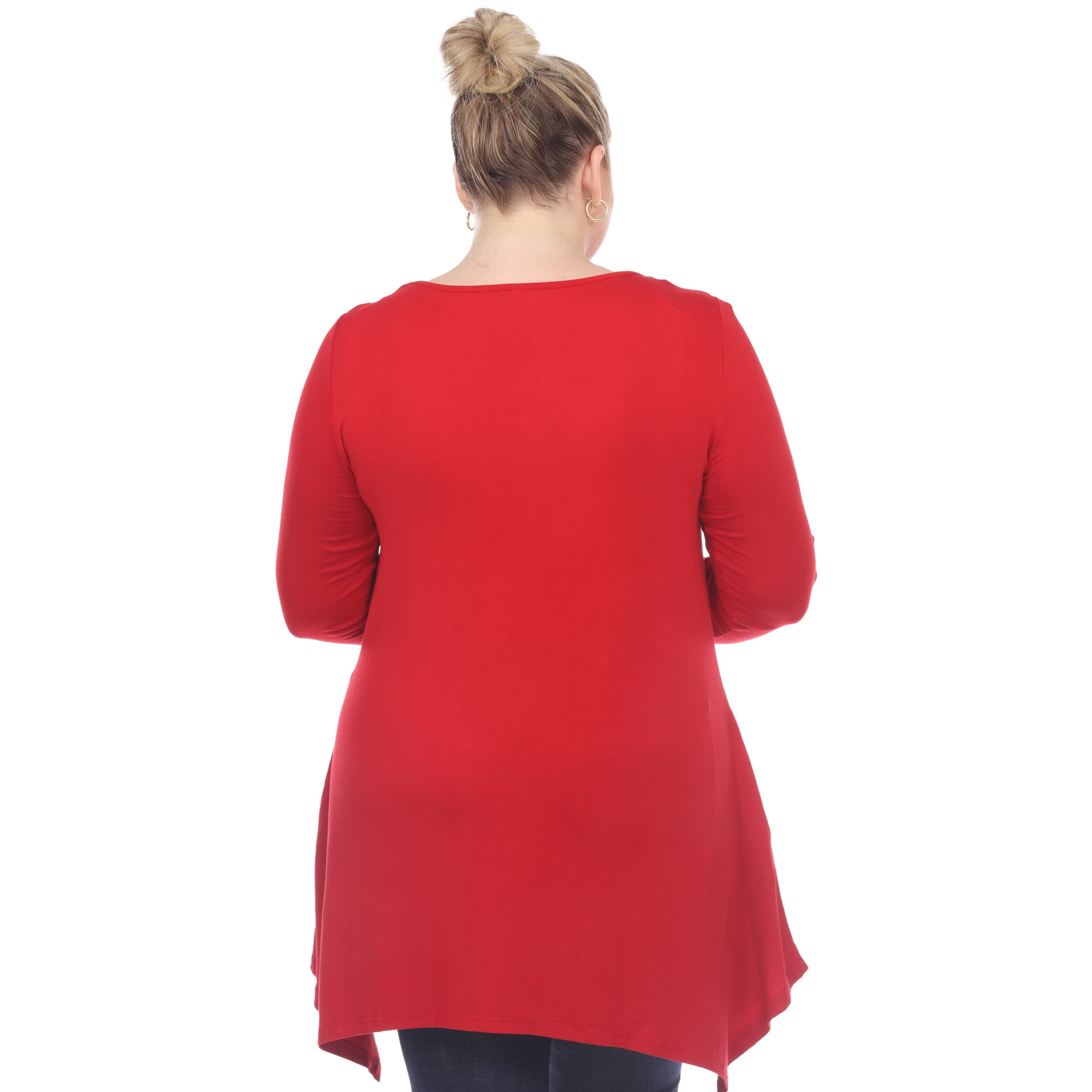 White Mark Women's Plus Size Quarter Sleeve Solid Sharkbite Tunic Top