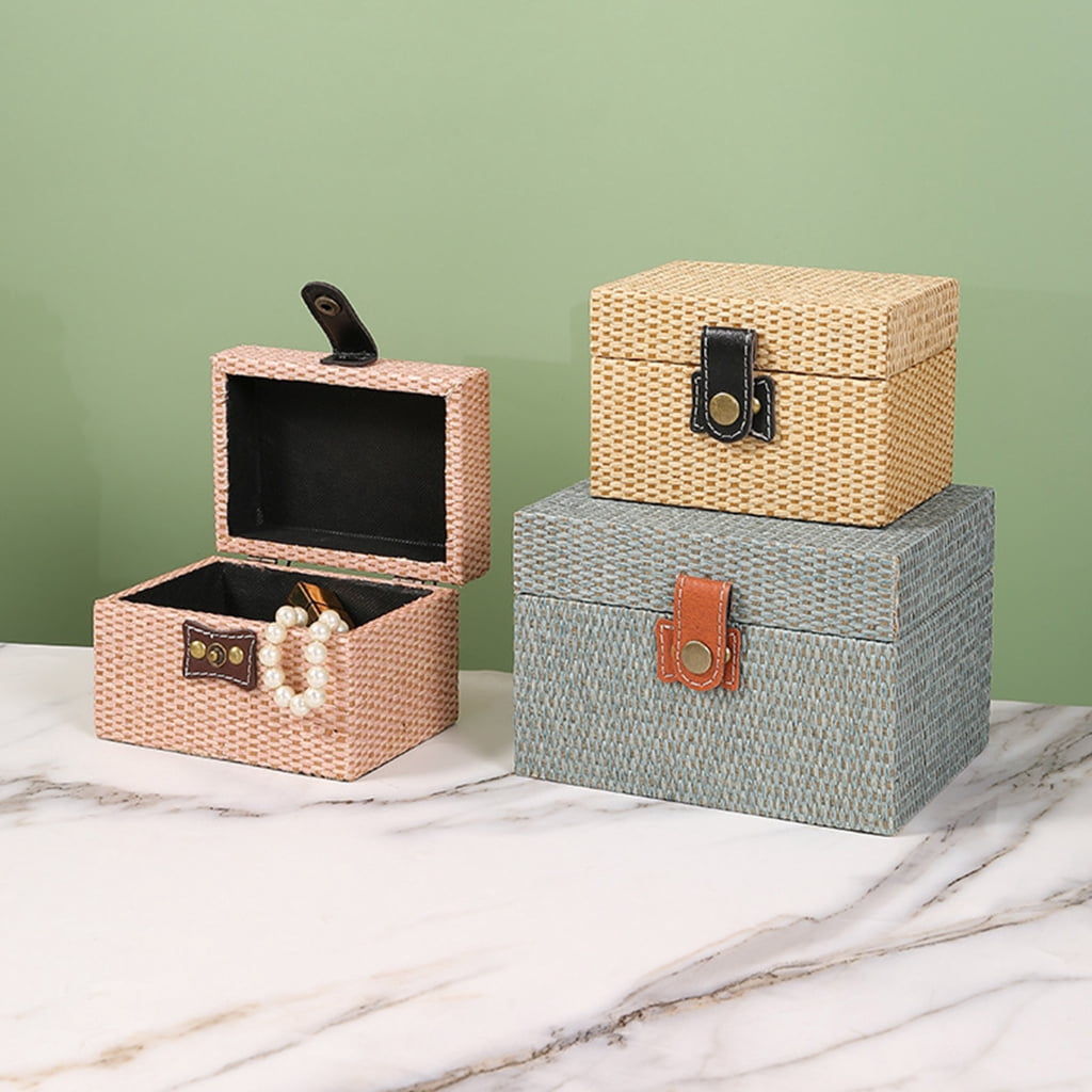 Handcrafted Wood Jewelry Organizer Case Faux Storage Box for Small Items