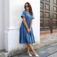 thumbnail image 4 of Women'S Casual V-Neck Ruffle Short Sleeve Dress A-Line Flowy Midi Dresses Blue XL, 4 of 8
