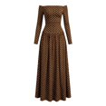 thumbnail image 6 of Dpjklzsn Women's Off The Shoulder Long Sleeve Maxi Dress Polka Dot Smocked Waist Flowy A Line Cocktail Dress, 6 of 6