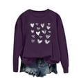 thumbnail image 4 of Valentines Heart Sweatshirts Womens Long Sleeve Cute Graphic Pullover Tops Funny Print Holiday Valentine Day Gifts, S Dark Purple, 4 of 5