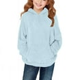 thumbnail image 3 of AHTJRT Sherpa Sweatshirt for Girls Thermal Fuzzy Double Fleece Lined Hooded Tops with Kangaroo Pocket Solid Fashion Fall Winter Outdoor Pullover Light Blue 4-5 Years, 3 of 10