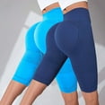 thumbnail image 2 of BODOAO 2 Pack Biker Yoga Shorts for Women,High Waisted Athletic Running Workout Gym Knee Length Shorts Tummy Control Hip Lifting Fitness Pants Compression and Tight Fit Yoga Short Blue S, 2 of 4