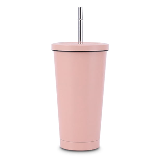 Advancent Taza de café con pajita de acero inoxidable, doble capa de vacío, taza de 500ml con aislamiento térmico, taza antifugas, taza con aislamiento Mostrada Rosa Advancent HA007937-05B