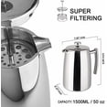 thumbnail image 2 of French Press Coffee Maker, 50-Ounce, 304 Stainless Steel Insulated Coffee Press with Extra Screen, 2 of 5