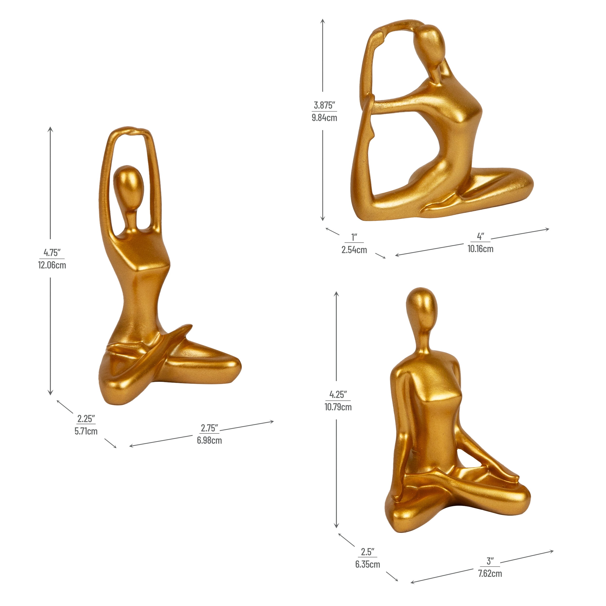 Mind Reader Yoga Figurine Set, Meditation Statues for Home, Office, or Studio Decor, Elegant Mindful Gift, Resin, Set of 3, Gold