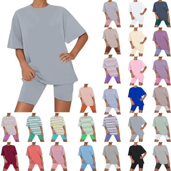 Swuxness Women 2-Piece Set Pajama Short Sleeve Tee with Shorts Summer Leisure Homewear