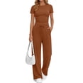 thumbnail image 5 of Sundazz 2 Piece Sets for Women Summer Lounge Set Ruched Top and Wide Leg Pants Matching Set Fashion Vacation Travel Outfits Clothes,Coffee,M, 5 of 8