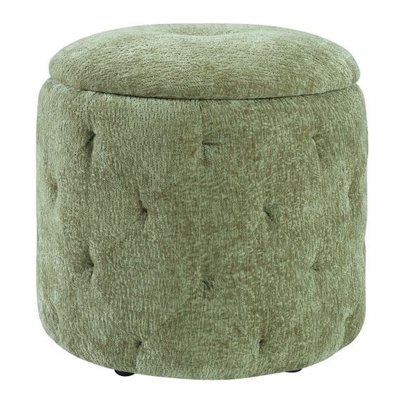 Erindale Round Storage Ottoman in Spring Green Fabric