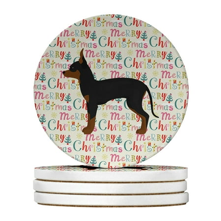 

English Toy Terrier #1 Merry Christmas Large Sandstone Coasters Pack of 4 4 in x 4 in