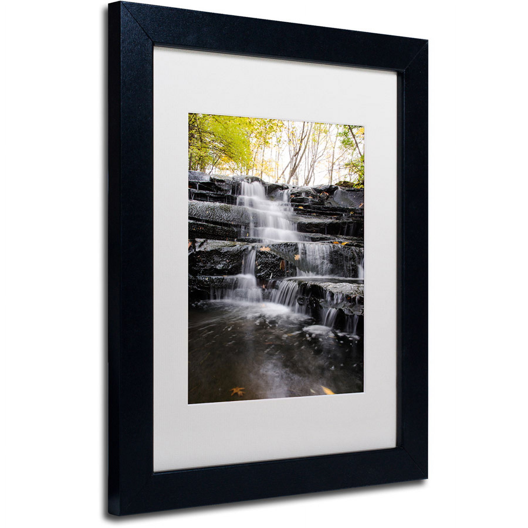 Trademark Fine Art "Waterfall at Lake View" Canvas Art by Kurt Shaffer, White Matte, Black Frame