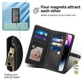 thumbnail image 4 of for Motorola Edge 50 Leather Phone Case Wallet Bag Zipper Pocket, Leaf Floral Fold Flip Cover Kickstand, Magnetic 3-Layers RFID Blocking Card Holder Slot, Hand Lanyard + Shoulder Strap, 4 of 8