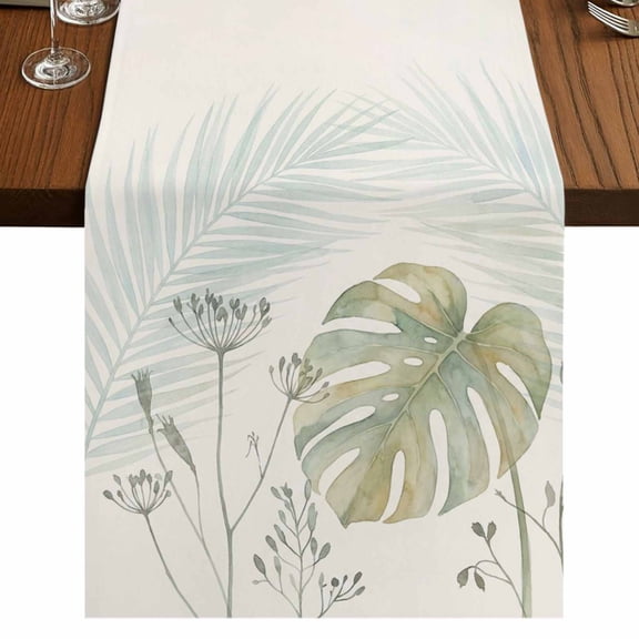 Table Runners 70 Inches Long Dress Scarves, Summer Palm Leaves Farmhouse Coffee/Dining/Kitchen Table Decor, Holiday Table Runner, Green Botanical Tropical Plant 13x70 Inch