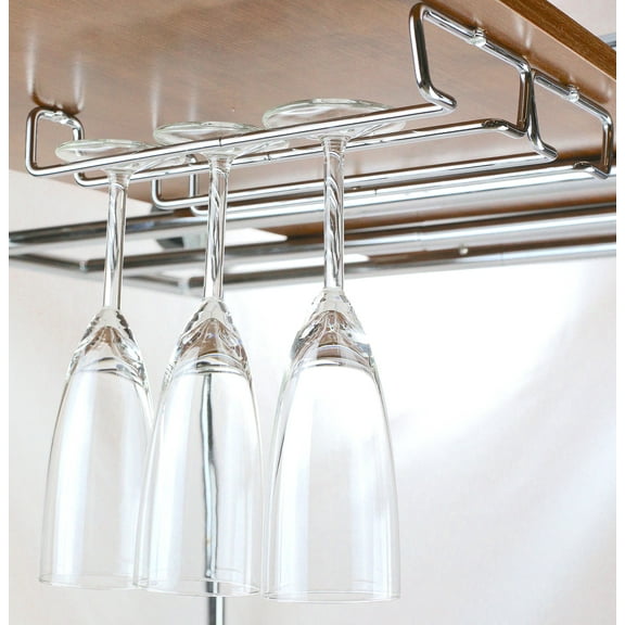 Deco Brothers Chrome Steel Single Rail Rust Free Under Counter Wine Glass Stemware Holder, Set of 2