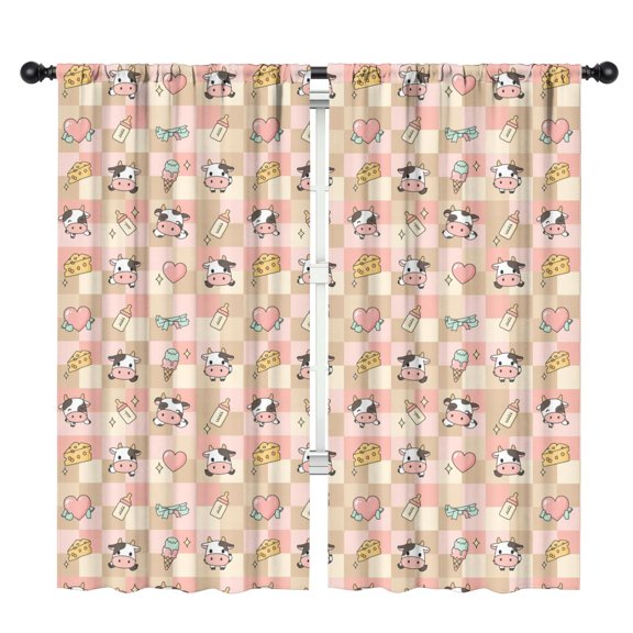 Blackout Kids Curtains,Beige Cow Checker Pattern Childrens Insulated Curtains Set Of 2,Bedroom Essentials,Toddler Room Decor 42x84in(106x213cm)