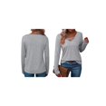 thumbnail image 3 of Camiseta de Larga con Cuello en V para Mujer, Estilo Casual, Cómoda, Elástica, de Color Liso. Gris XL, 3 of 6