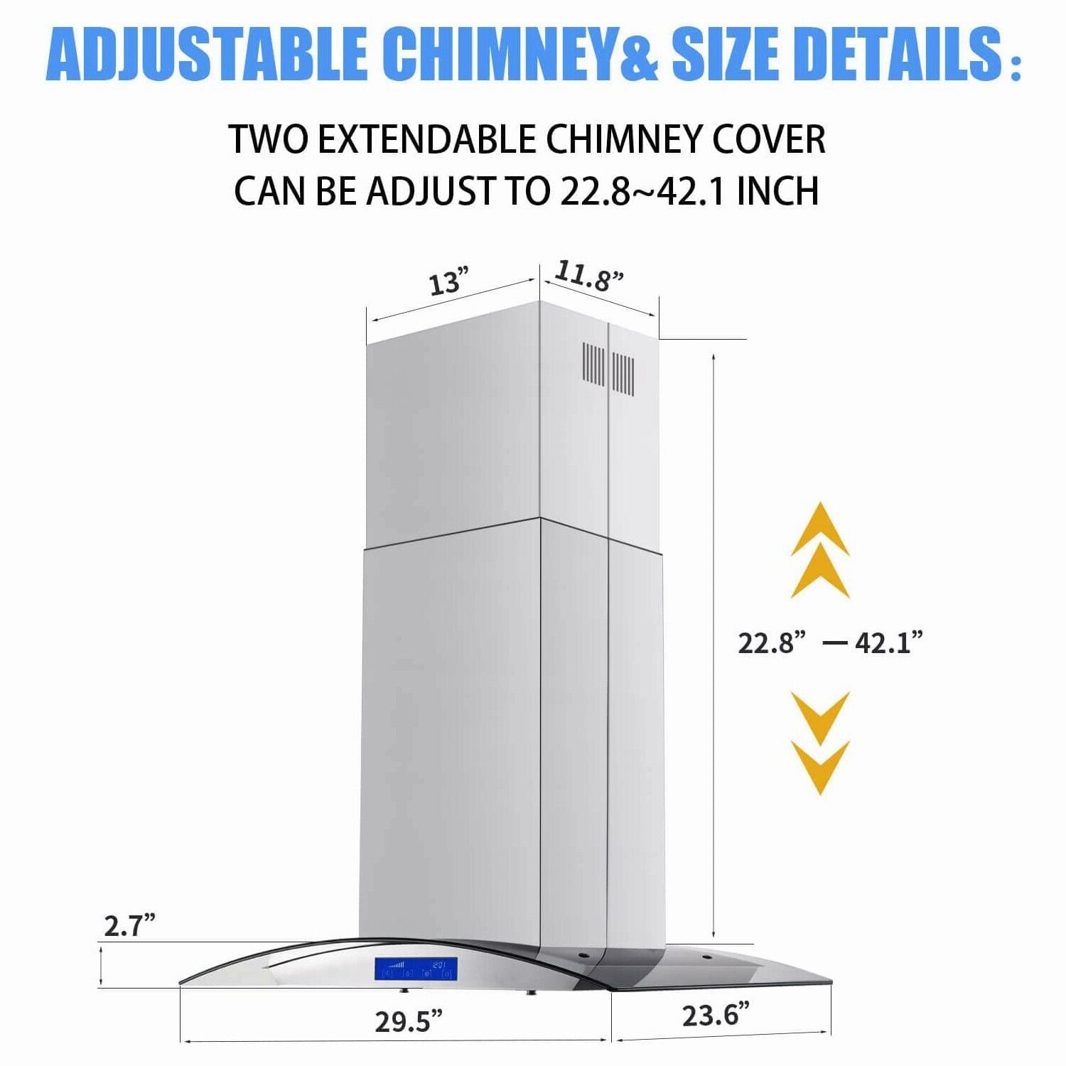 Joeaonz 30-Inch Island Range Hood 900 CFM Stainless Steel with Glass Touch Control & Reusable Filters