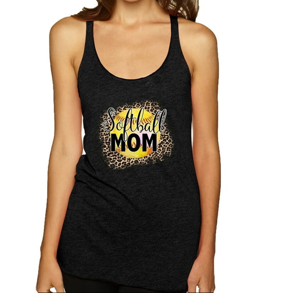 Softball Mom Animal Print Girl Sports Tri-Blend Racerback Tank Top, Vintage Black, Large