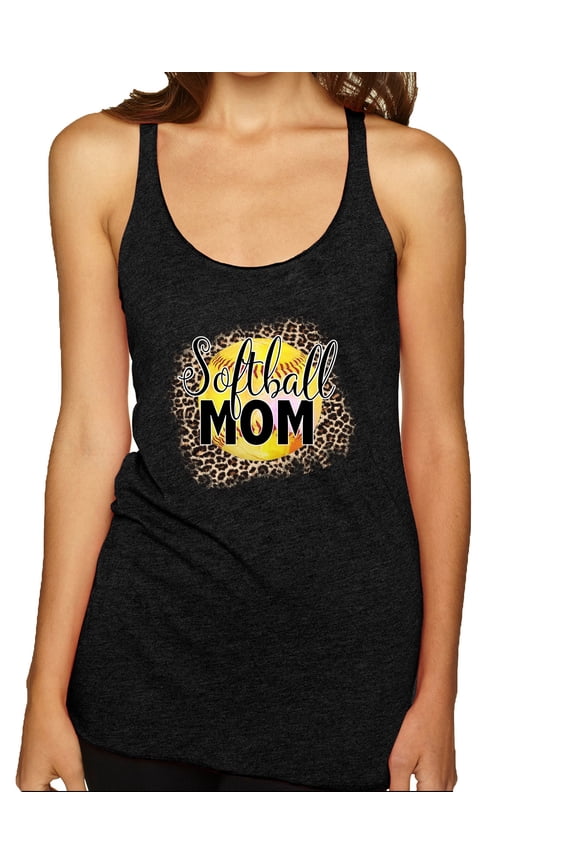Softball Mom Animal Print Girl Sports Tri-Blend Racerback Tank Top, Vintage Black, Small