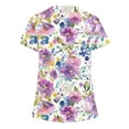 thumbnail image 4 of Qulqfy Women's T Shirts Short Sleeve Floral Tunic Scrubs Casual V Neck Tops Work Shirts Women L, 4 of 5