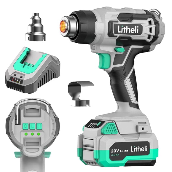 Pistola de Calor Inalámbrica Litheli 20V 3 Temperaturas 932°F Batería 1.5 kg