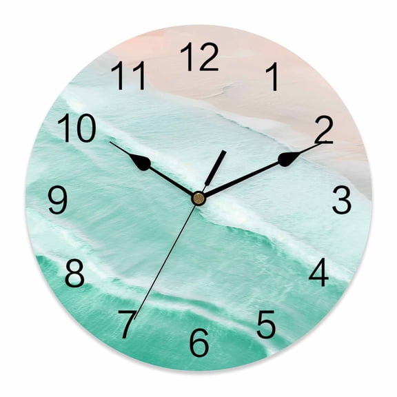 Wall Clock Aqua Ocean Waves Clocks PVC Silent Non-Ticking Battery Operated Decorative Ombre Beach Spray Round Clock for Home Living Room Kitchen Bedroom Office School Wall Decor 14 Inch