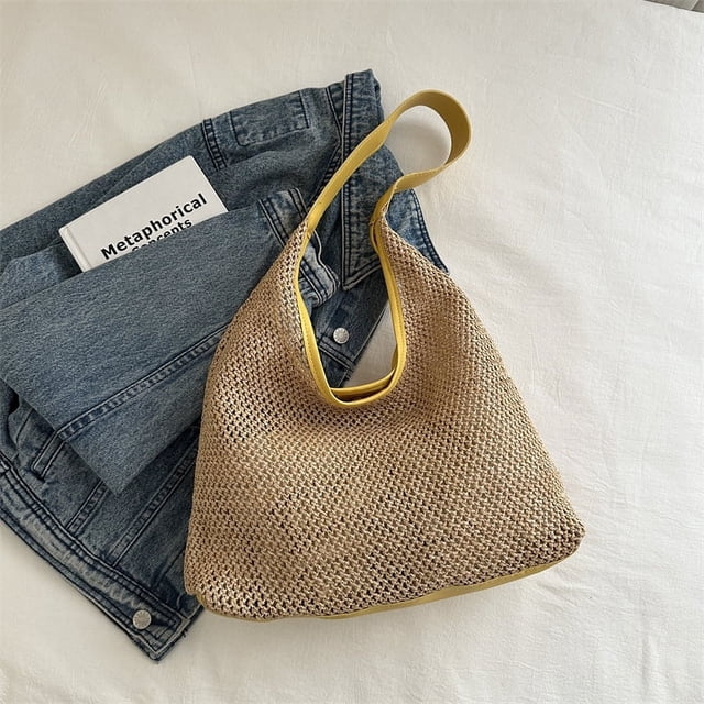 Xiao Hua Bolso de hombro tejido para mujer, bolso de mano y neceser, elegante bolso de playa de verano, 32 x 11 x 35 cm (amarillo)