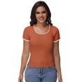 thumbnail image 4 of Women Summer Short Sleeve Shirts Crewneck Striped Color Block T Shirts Slim Fit Basic Tee Tops, 4 of 6