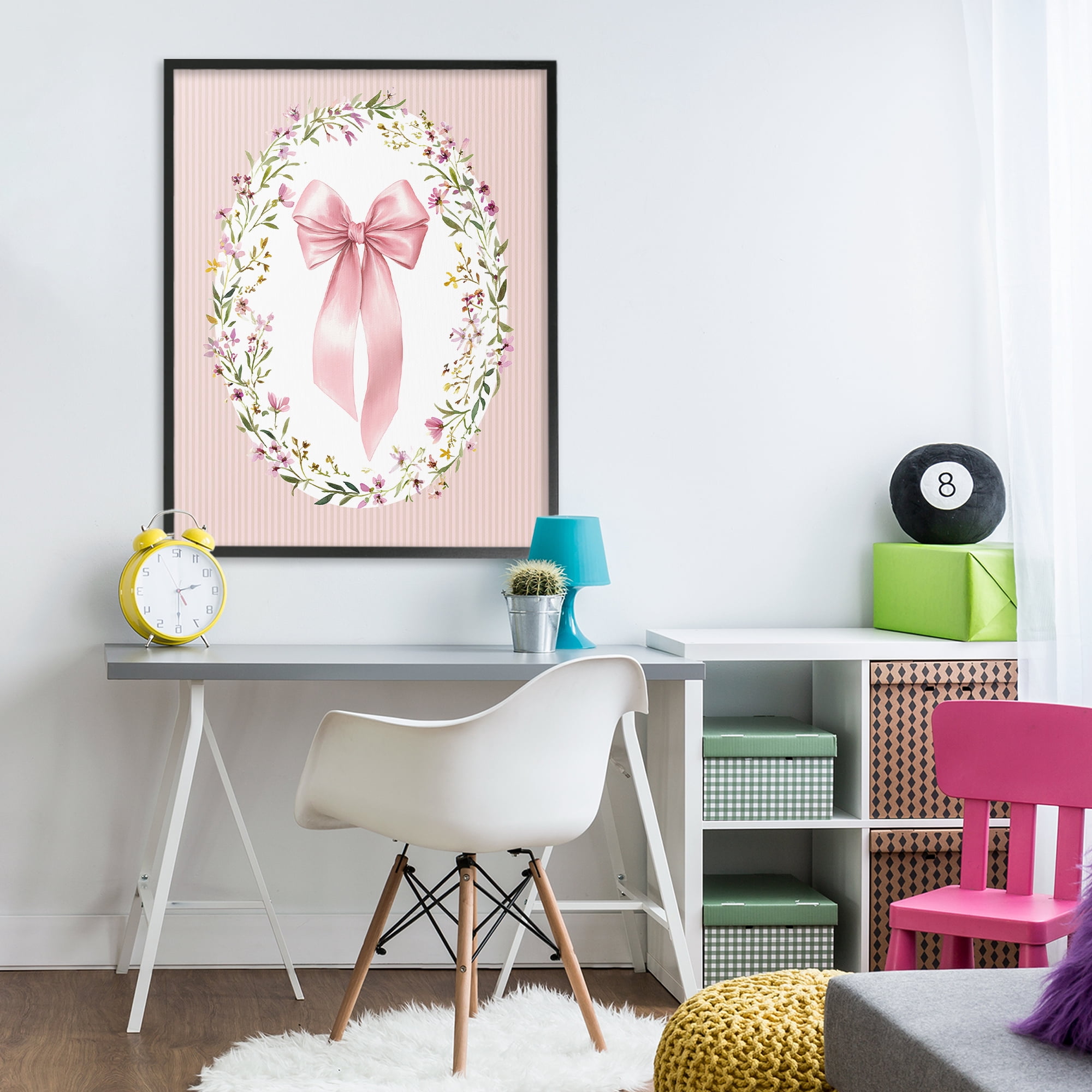 Stupell Industries Ribbon with Oval Florals Black Framed Giclee Art, design by Christine Simpson Art