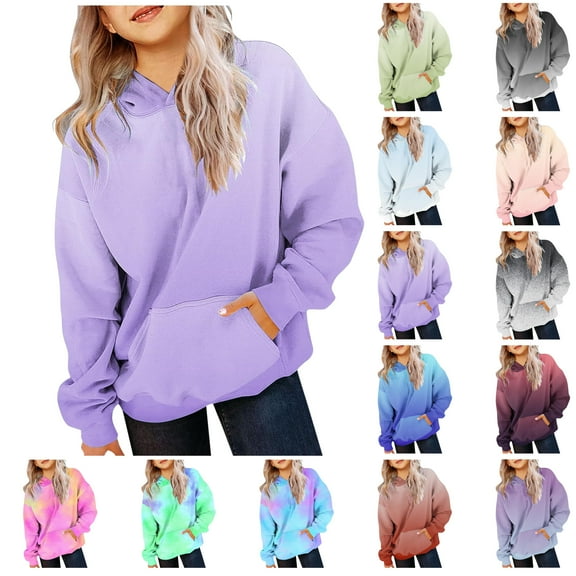 Jinhomg Kids Fall Hoodies Trendy Gradient Color Drawstring Hooded Sweatshirt Boys Girls Cozy Long Sleeve Pullovers with Kangaroo Pocket Summer Saving Green 11 Years