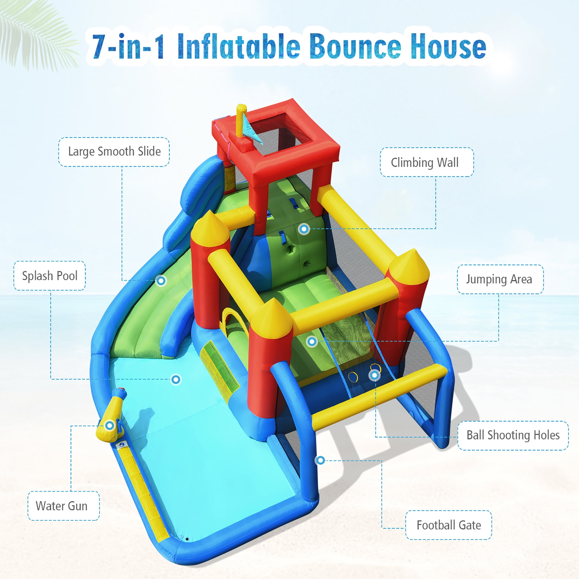 Costway Inflatable Bouncer Water Climb Slide Bounce House Splash Pool with Blower for Toddler, Bouncy Water Park