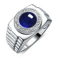 thumbnail image 3 of RYLOS Men's Rings Sterling Silver Ring Cabochon Gemstone & Diamonds Designer Style Sapphire Rings For Men Size 9, 3 of 7