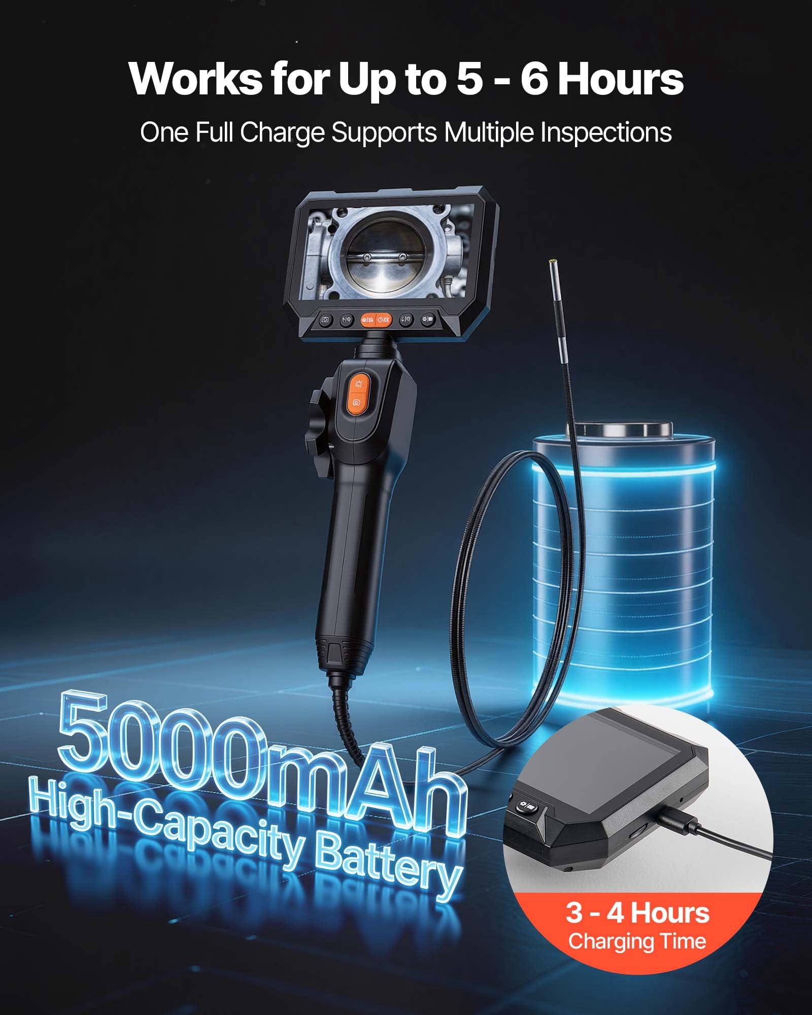 VEVOR 2-Way Articulating Endoscope with Light, 1080P HD Industrial Borescope Inspection Camera with 0.15-inch Ultra Slim Articulated Probe, Flexible Snake Scope Cam