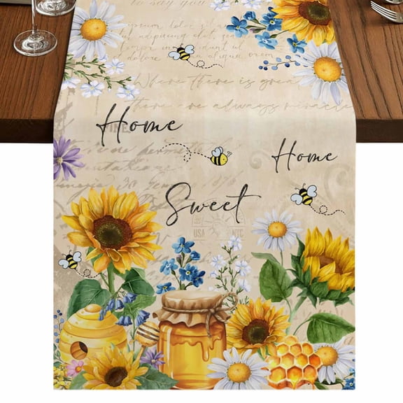 Table Runners 36 Inches Long Dress Scarves, Yellow Sunflowers Farmhouse Kitchen/Dining Table Runner, Short Coffee Tablerunners, Daisy Bees Elegant Farmhouse Floral 13x36 Inch