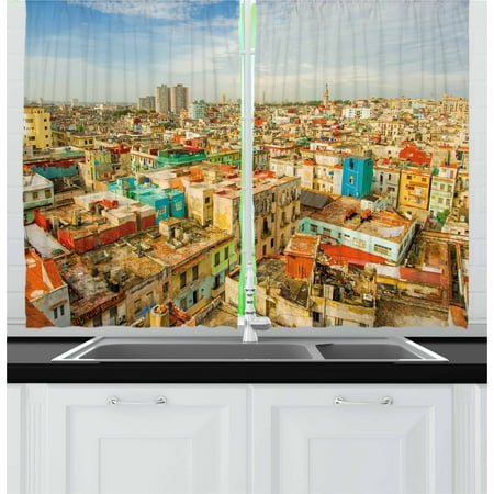 Travel Curtains 2 Panels Set, Panorama of Havana City Vedado District in Cuba Old Colorful Houses Historic Place, Window Drapes for Living Room Bedroom, 55W X 39L Inches, Multicolor, by (Best Places To Eat In Havana Cuba)